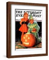 "Lighting the Pumpkin," Saturday Evening Post Cover, November 3, 1934-Eugene Iverd-Framed Giclee Print