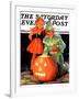 "Lighting the Pumpkin," Saturday Evening Post Cover, November 3, 1934-Eugene Iverd-Framed Giclee Print