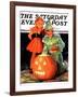 "Lighting the Pumpkin," Saturday Evening Post Cover, November 3, 1934-Eugene Iverd-Framed Giclee Print