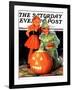 "Lighting the Pumpkin," Saturday Evening Post Cover, November 3, 1934-Eugene Iverd-Framed Giclee Print