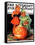 "Lighting the Pumpkin," Saturday Evening Post Cover, November 3, 1934-Eugene Iverd-Framed Stretched Canvas