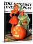 "Lighting the Pumpkin," Saturday Evening Post Cover, November 3, 1934-Eugene Iverd-Stretched Canvas