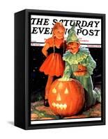 "Lighting the Pumpkin," Saturday Evening Post Cover, November 3, 1934-Eugene Iverd-Framed Stretched Canvas