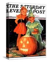 "Lighting the Pumpkin," Saturday Evening Post Cover, November 3, 1934-Eugene Iverd-Stretched Canvas