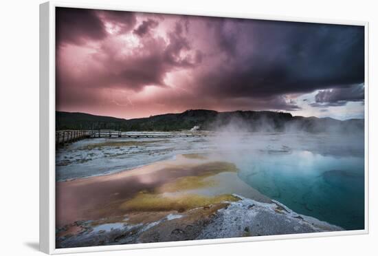 Lightining Illuminates The Sunset Sky Over Biscuit Basin, Yellowstone National Park-Bryan Jolley-Framed Photographic Print