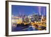Lightning among Skyscrapers in Downtown Pittsburgh, Pennsylvania, Usa.-SeanPavonePhoto-Framed Photographic Print