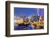 Lightning among Skyscrapers in Downtown Pittsburgh, Pennsylvania, Usa.-SeanPavonePhoto-Framed Photographic Print