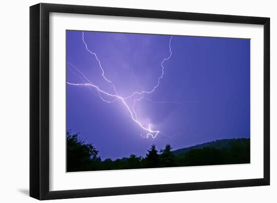 Lightning and Thunder Clouds over Woodland at Night-null-Framed Photographic Print