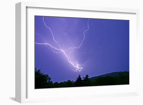Lightning and Thunder Clouds over Woodland at Night-null-Framed Photographic Print