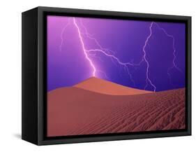 Lightning Bolts Striking Sand Dunes, Death Valley National Park, California, USA-Steve Satushek-Framed Stretched Canvas