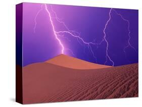 Lightning Bolts Striking Sand Dunes, Death Valley National Park, California, USA-Steve Satushek-Stretched Canvas