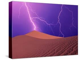 Lightning Bolts Striking Sand Dunes, Death Valley National Park, California, USA-Steve Satushek-Stretched Canvas