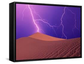 Lightning Bolts Striking Sand Dunes, Death Valley National Park, California, USA-Steve Satushek-Framed Stretched Canvas