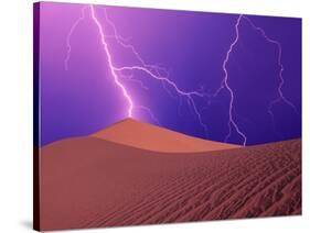 Lightning Bolts Striking Sand Dunes, Death Valley National Park, California, USA-Steve Satushek-Stretched Canvas