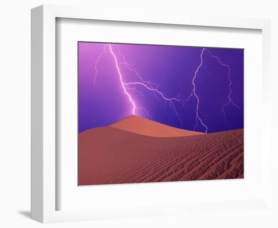 Lightning Bolts Striking Sand Dunes, Death Valley National Park, California, USA-Steve Satushek-Framed Photographic Print