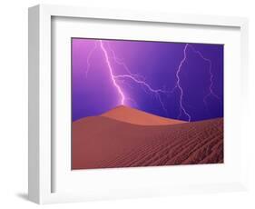 Lightning Bolts Striking Sand Dunes, Death Valley National Park, California, USA-Steve Satushek-Framed Photographic Print