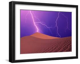 Lightning Bolts Striking Sand Dunes, Death Valley National Park, California, USA-Steve Satushek-Framed Photographic Print