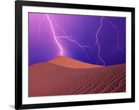 Lightning Bolts Striking Sand Dunes, Death Valley National Park, California, USA-Steve Satushek-Framed Photographic Print