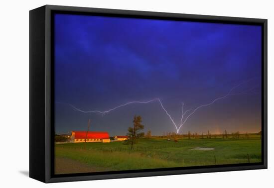 Lightning by a Farm-null-Framed Stretched Canvas