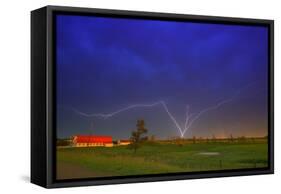 Lightning by a Farm-null-Framed Stretched Canvas