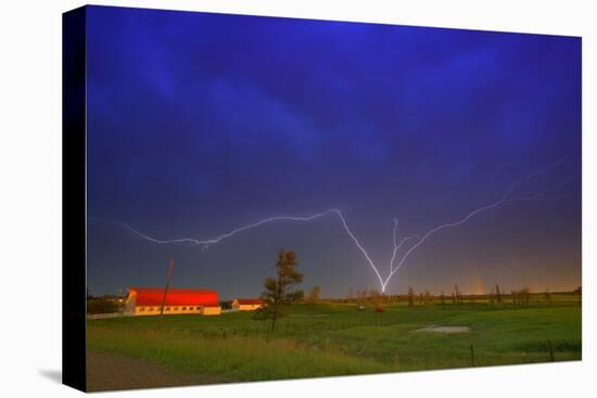 Lightning by a Farm-null-Stretched Canvas