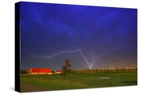 Lightning by a Farm-null-Stretched Canvas