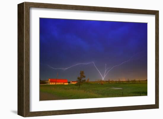 Lightning by a Farm-null-Framed Photographic Print