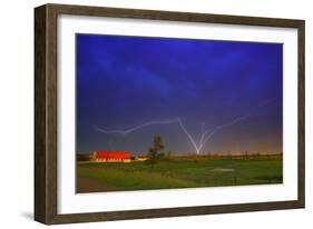 Lightning by a Farm-null-Framed Photographic Print