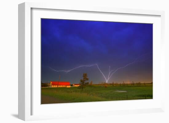Lightning by a Farm-null-Framed Photographic Print