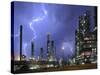 Lightning During Thunderstorm Above Petrochemical Industry in the Antwerp Harbour, Belgium-Philippe Clement-Stretched Canvas