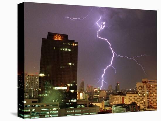 Lightning Flashes in the Sky of Bangkok-null-Stretched Canvas