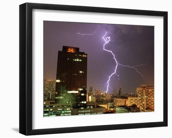 Lightning Flashes in the Sky of Bangkok-null-Framed Photographic Print