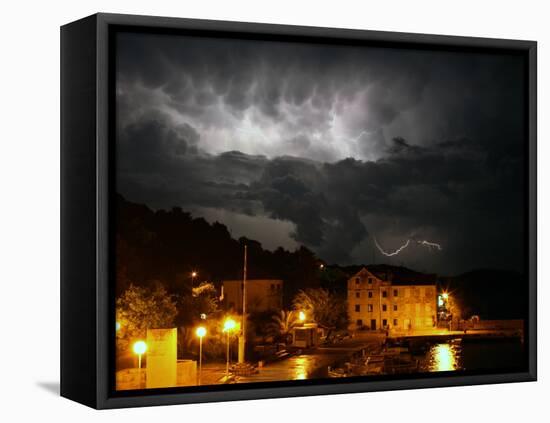 Lightning Illuminates the Sky over Prvic Luka During a Summer Storm on the Island of Prvic, Croatia-null-Framed Stretched Canvas