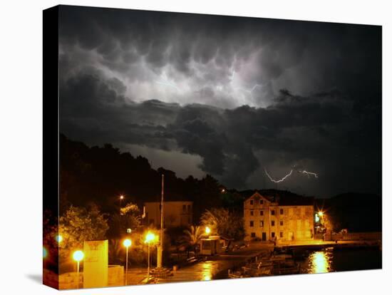 Lightning Illuminates the Sky over Prvic Luka During a Summer Storm on the Island of Prvic, Croatia-null-Stretched Canvas