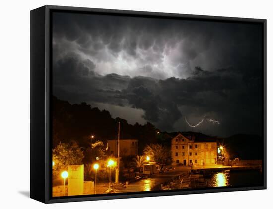 Lightning Illuminates the Sky over Prvic Luka During a Summer Storm on the Island of Prvic, Croatia-null-Framed Stretched Canvas
