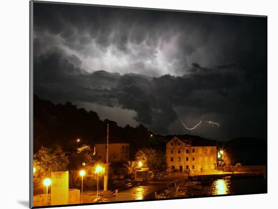 Lightning Illuminates the Sky over Prvic Luka During a Summer Storm on the Island of Prvic, Croatia-null-Mounted Photographic Print