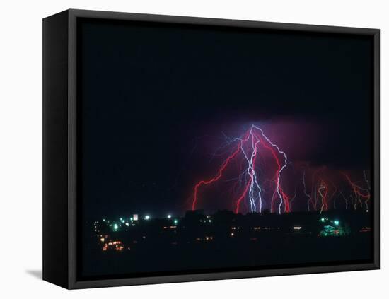 Lightning Over Boulder, CO-Chris Rogers-Framed Stretched Canvas