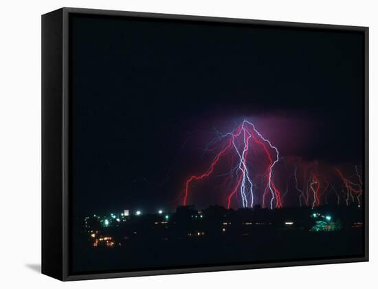 Lightning Over Boulder, CO-Chris Rogers-Framed Stretched Canvas