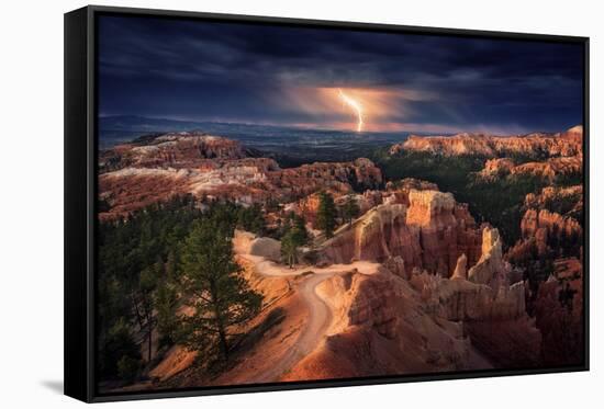 Lightning over Bryce Canyon-Stefan Mitterwallner-Framed Stretched Canvas