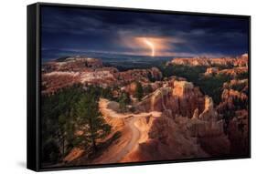 Lightning over Bryce Canyon-Stefan Mitterwallner-Framed Stretched Canvas