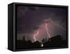 Lightning Over Floodlit Building, Pusztaszer, Hungary-Bence Mate-Framed Stretched Canvas