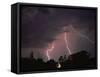 Lightning Over Floodlit Building, Pusztaszer, Hungary-Bence Mate-Framed Stretched Canvas