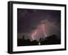 Lightning Over Floodlit Building, Pusztaszer, Hungary-Bence Mate-Framed Photographic Print