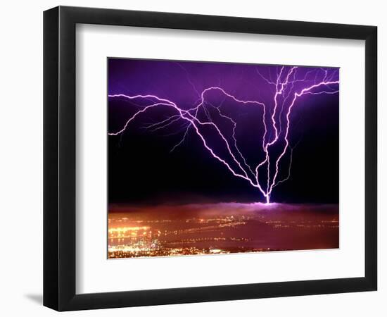 Lightning over San Francisco-Douglas Keister-Framed Photographic Print