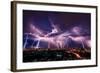 Lightning Storm over City in Purple Light-Vasin Lee-Framed Photographic Print