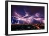 Lightning Storm over City in Purple Light-Vasin Lee-Framed Photographic Print
