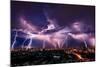 Lightning Storm over City in Purple Light-Vasin Lee-Mounted Photographic Print