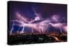 Lightning Storm over City in Purple Light-Vasin Lee-Stretched Canvas