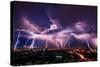 Lightning Storm over City in Purple Light-Vasin Lee-Stretched Canvas