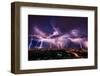 Lightning Storm over City in Purple Light-Vasin Lee-Framed Photographic Print